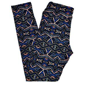 LuLaRoe Leggings Aztec Tribal Black Blue Orange White Chevron Pattern Tween